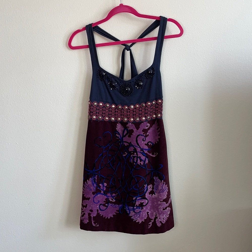 Vintage Free People Velvet Embellished Dress, Sz 8